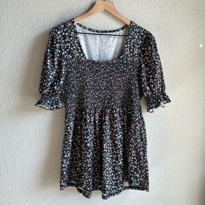 💙Soft Girl Blue and Pink Floral Babydoll Ruffle Sleeve Blouse